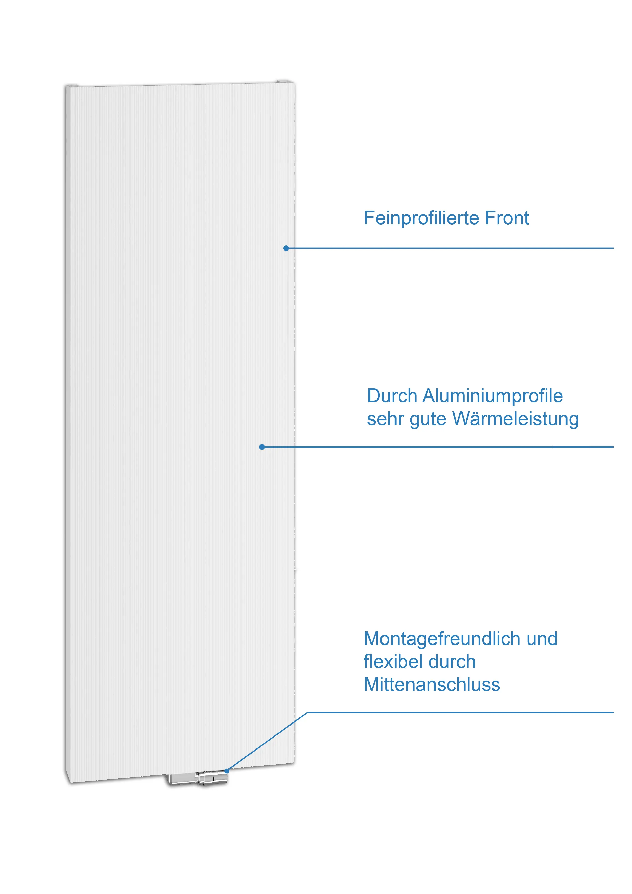 Weißer Kermi-Heizkörper mit feinstrukturierter Front und Mittanschluss, geeignet für flexible Montage, optimale Wärmeleistung durch Aluminiumprofile.